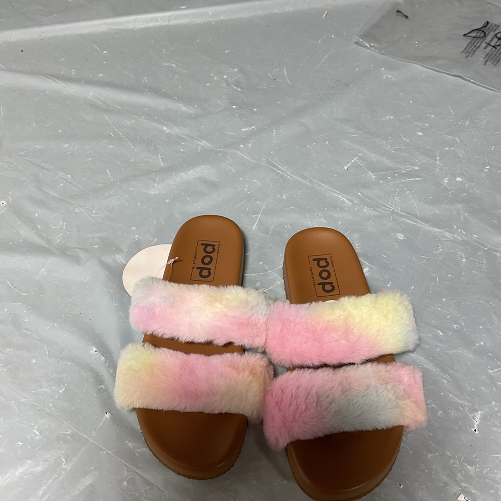 Pop Fur Slide Sandals in Pastel Rainbow 892